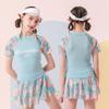 Tween Girls' Fashion Summer Beach 2 Pieces Bikini Swimwear Set Printed Short Sleeves Top and Skirt Swimsuit Children's Hot Spring Tankini Bathing Suit