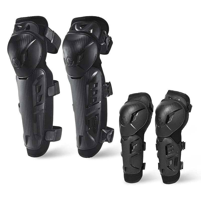 Scoyco 4Pcs Motorcycle Knee Shin Guards Black Adjustable Anti-Slip Knee Cap Pads Protector Armor For Motocross