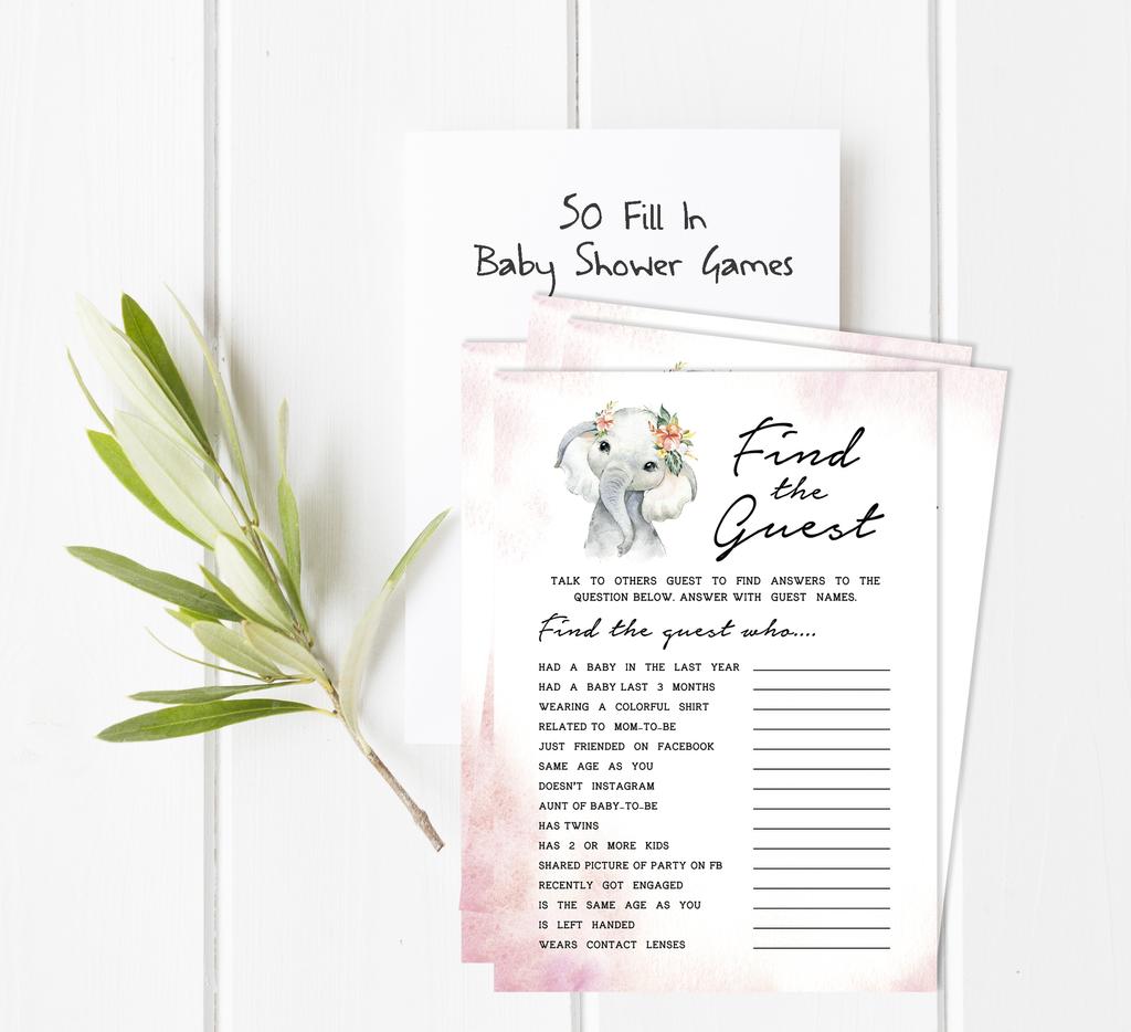 Inkdotpot Игровой набор для вечеринки по случаю рождения ребенка из 50 игр BabyA AlphabetA ABCA для девочек-слонят в джунглях