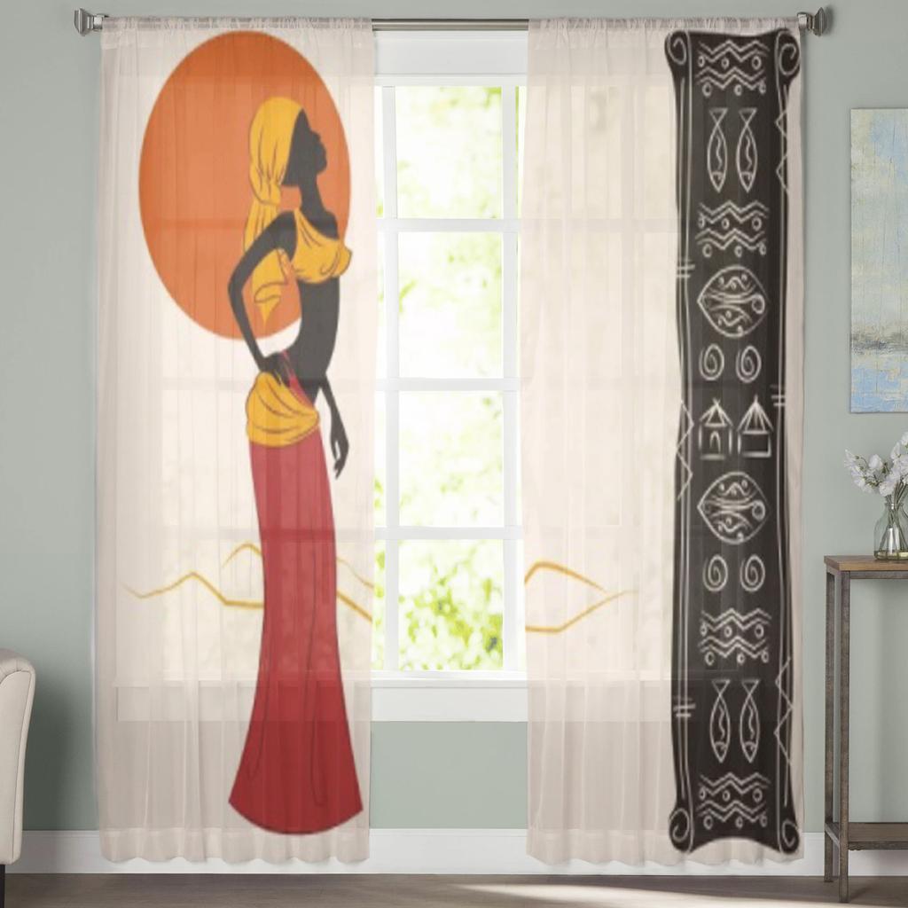 Beautiful African Woman And And Ancient Sheer Curtains For Bedroom Living Room Tulle Curtains For Kitchen Window Voile Curtains