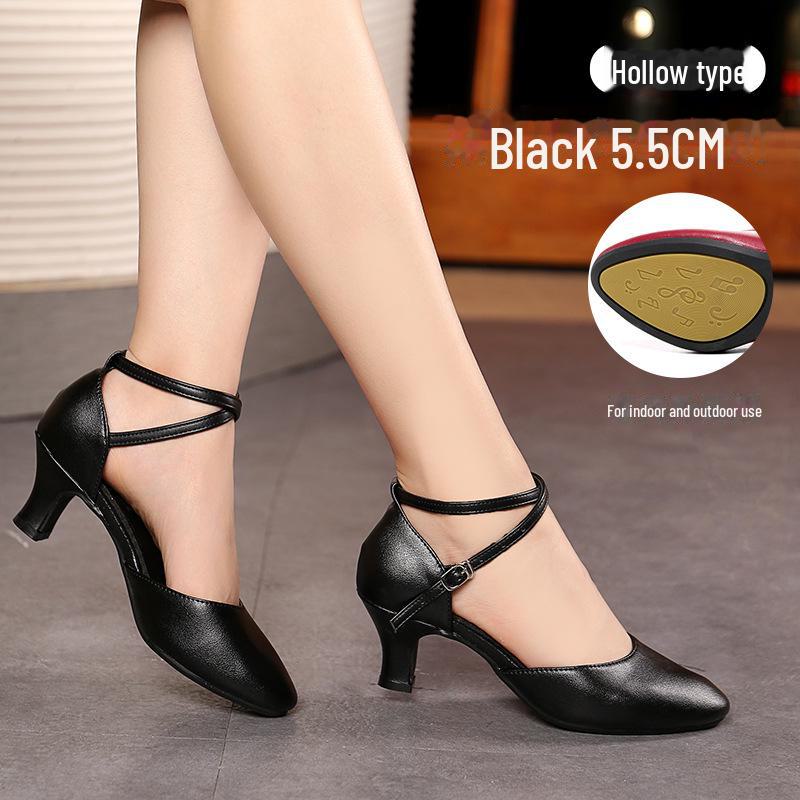 Женские туфли для латинских танцев из натуральной кожи, красная воловья кожа, мягкая подошва, средний/высокий каблук, стиль Square Dance.