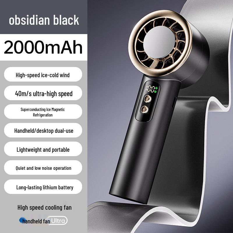 Handheld Mini Ice Pack Fan with Semiconductor Cooling and Digital Display for Portable Desktop and Outdoor Use