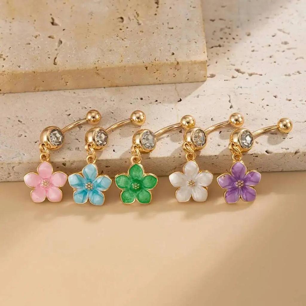 SHIXIN 2026 Summer New Stainless Steel Drip Oil Flower Pendant Navel Piercing Women Sexy Gold Color Zircon Piercing Body Jewelry