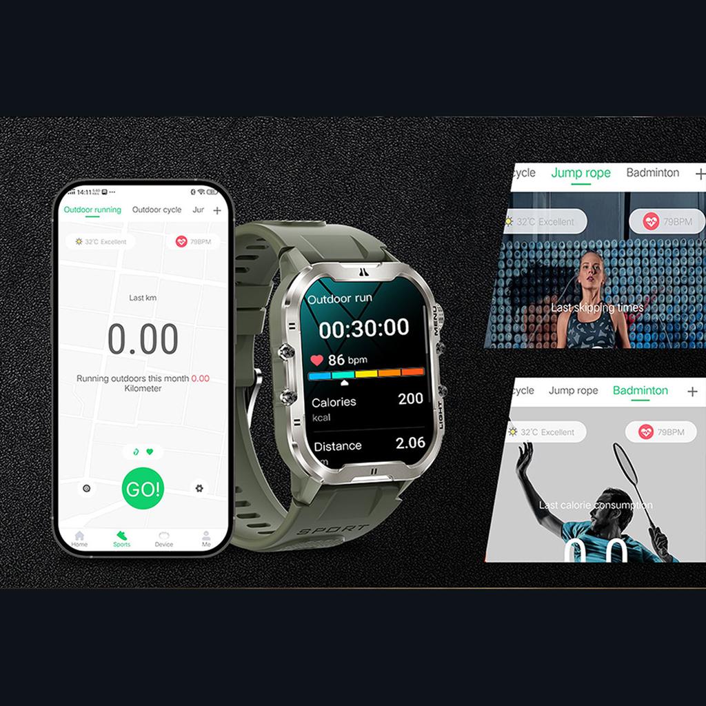 Спортивные смарт-часы для мужчин и женщин со светодиодным фонариком, сенсорным экраном 1,96 дюйма, 100+ спортивных режимов, водонепроницаемые, совместимые с BT 5.2 для Android и iPhone