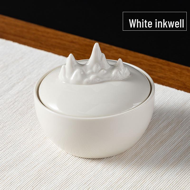 Чернильница из селадоновой керамики Килн Жу: Чернильница с двойным кругом и крышкой, Антивысыхающая чернильница для каллиграфии, Антикварная чернильница.