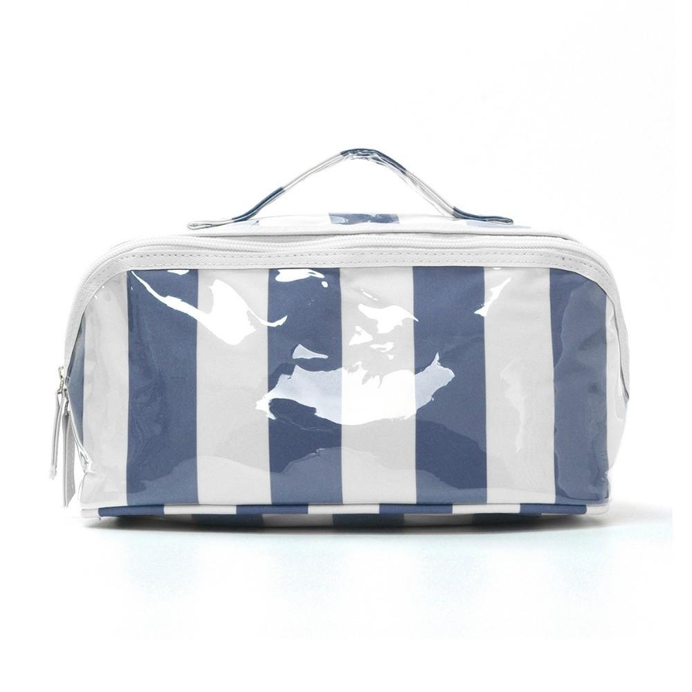 Durable Striped Cosmetic Bag Lightweight and Portable Large Capacity PVC Makeup Organizer Multipurpose Storage Contrast Color