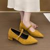 Французские однословные туфли-лодочки из замши с острым носком для вечера женские 2025 новые юбка красивые Мэри Джейн рабочие женские туфли