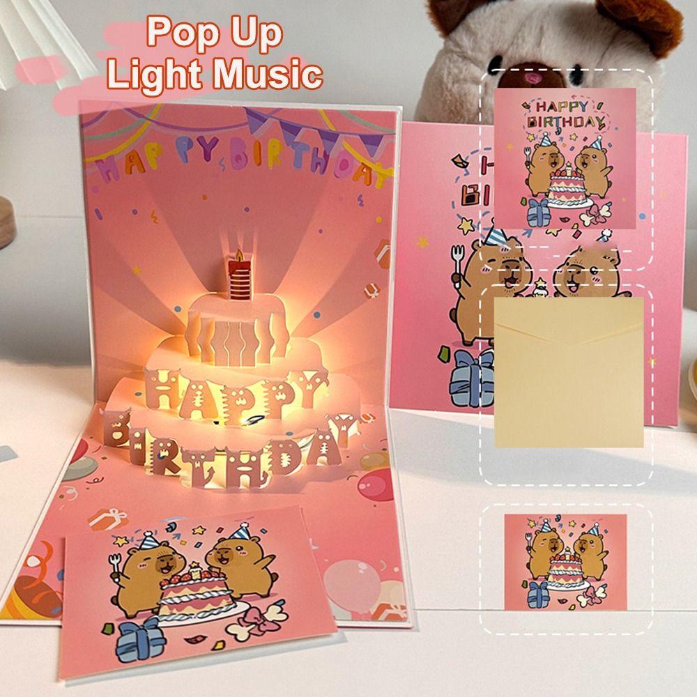 Light Feature Pop Up Cake Card Happy Birthday Musical Greeting Card Blessing Occasion
