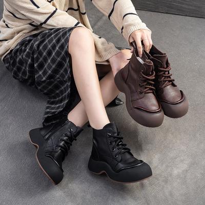 Модные GKTINOO Ботильоны из натуральной кожи Повседневные Женские Туфли на плоской платформе 2025 Осень Зима Новые Удобные Кроссовки на толстой подошве