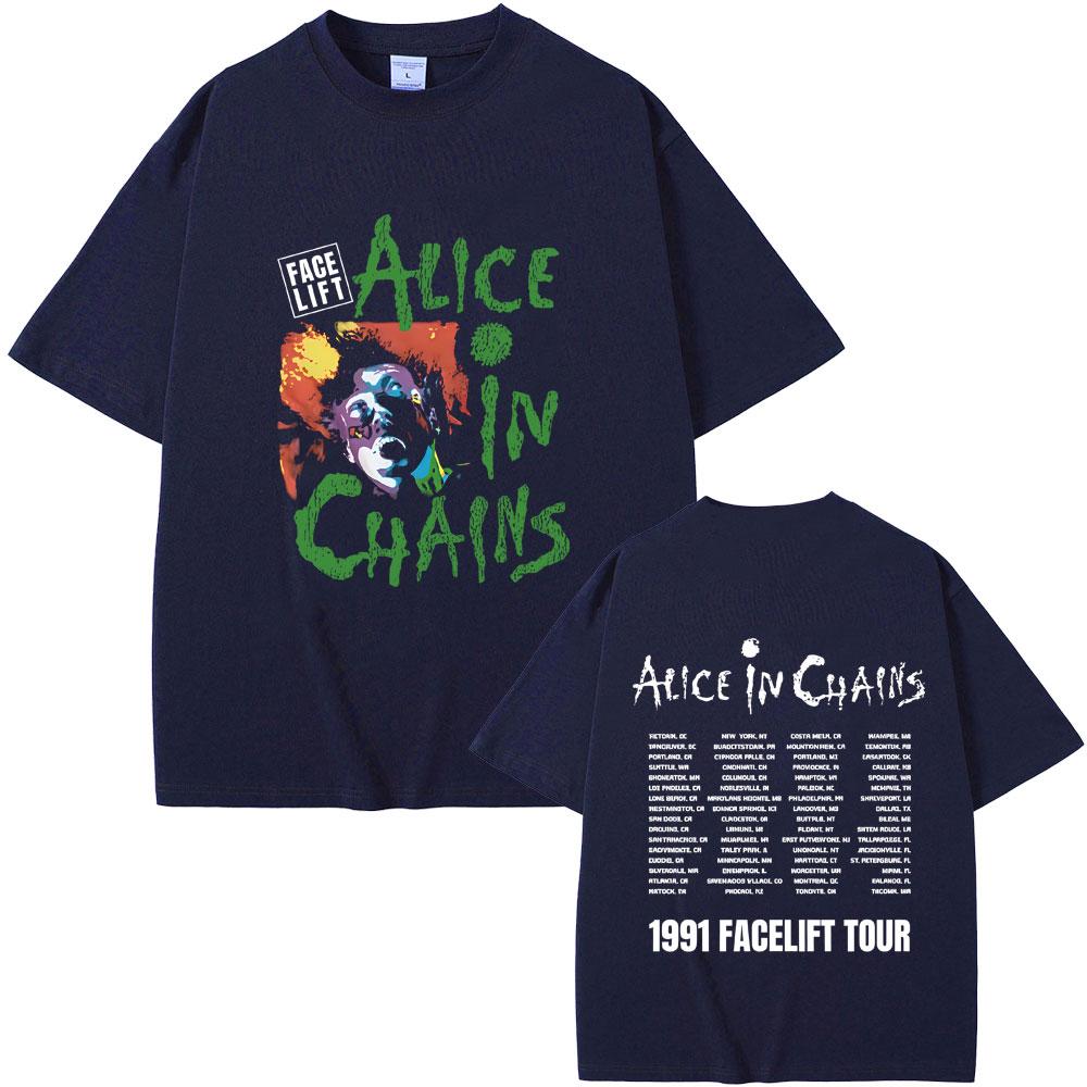 Rock Band Alice in Chains Face Lift Tour 1991 Tshirt Unisex Women Punk Casual Oversized Tshirt Tops Male Fashion Pure Cotton Tees