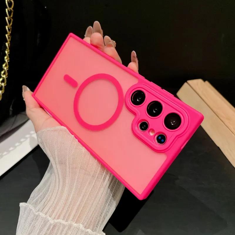 Магнитный Роскошный Матовый Полупрозрачный Бронированный Противоударный Чехол Для Samsung Galaxy S25 S24 S23 Ultra Plus Чехол с Поддержкой Беспроводной Зарядки Magsafe