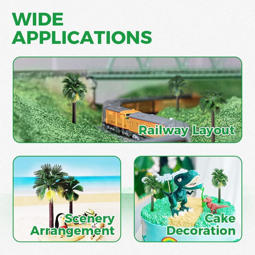 Set of 30 Artificial Palm Miniature Trees for 6 varieties of Trees, N-gauge Models, 5-9cm tall, (5 each).