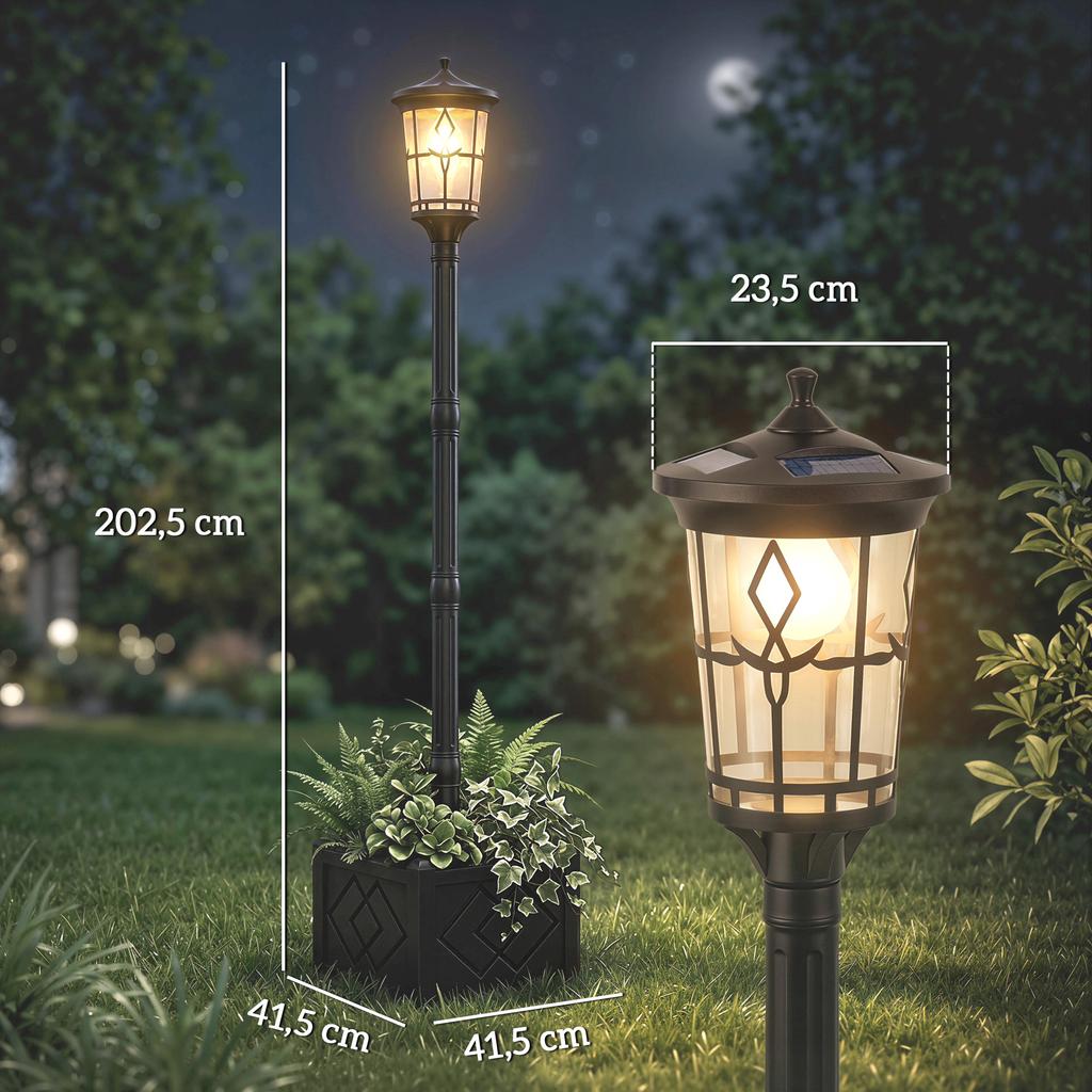 Outdoor Solar Garden Light With Planter 2 Brightness Modes 100 50 Lm Ip44 Automatic On Off Black