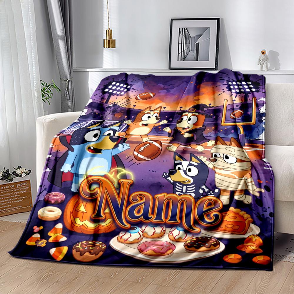 Bluey Sports Adventure Customize Your Name Blanket Gift Personalized Blanket Ultra-Soft Great for Seaside Couch Bed Home Decor Four Seasons Universal