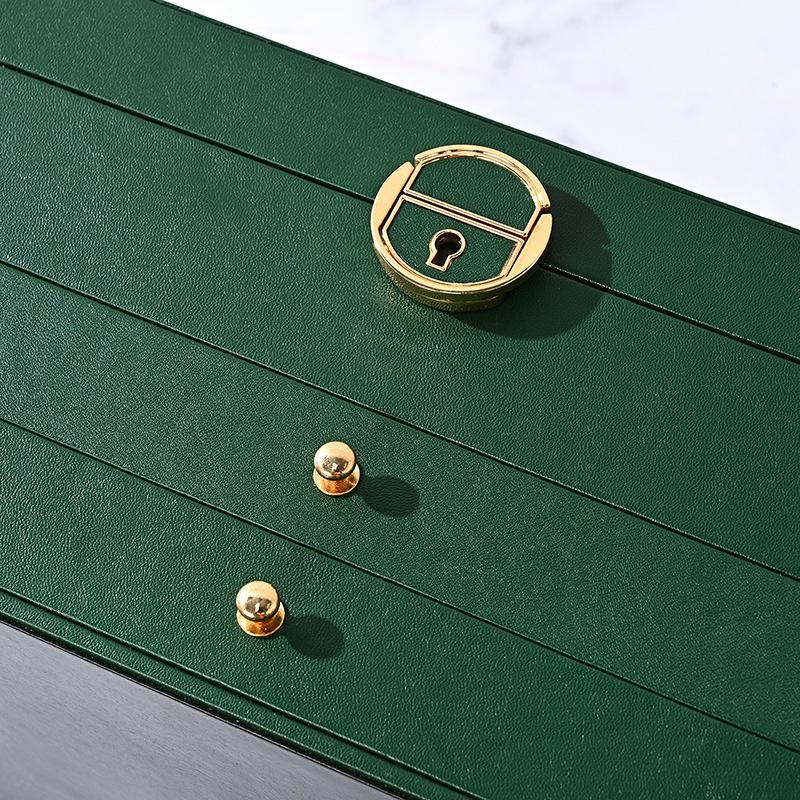 Luxury Three-Layer Leather Jewelry Box with Lock & Drawer for Earrings