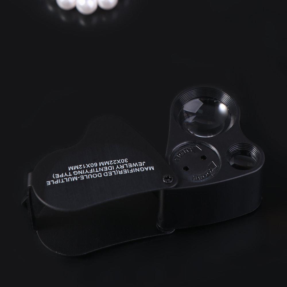 Dual Lens 30X 60X Illuminated Loupe Adjustable Lighting Handheld Magnifier Jewelry