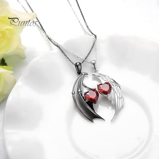 Парное ожерелье с крыльями ангела и дьявола, парное ожерелье с красными перьями и стразами, ювелирные изделия на День святого Валентина, подарки для пар