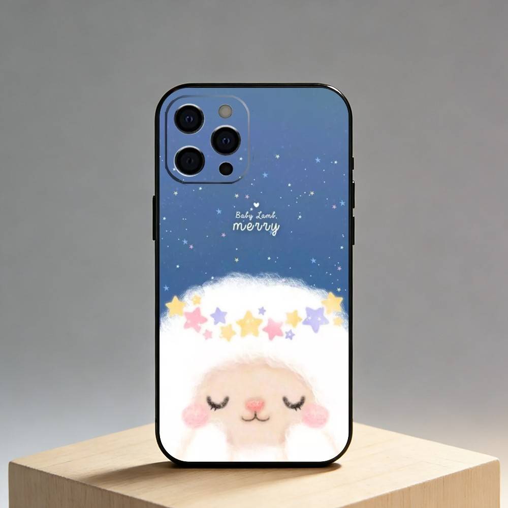 Мультяшная Милая Овечка Чехол Для Телефона Для iPhone17,16,15,14,13,12 Plus,Max Мягкий Силикон Черный Чехол