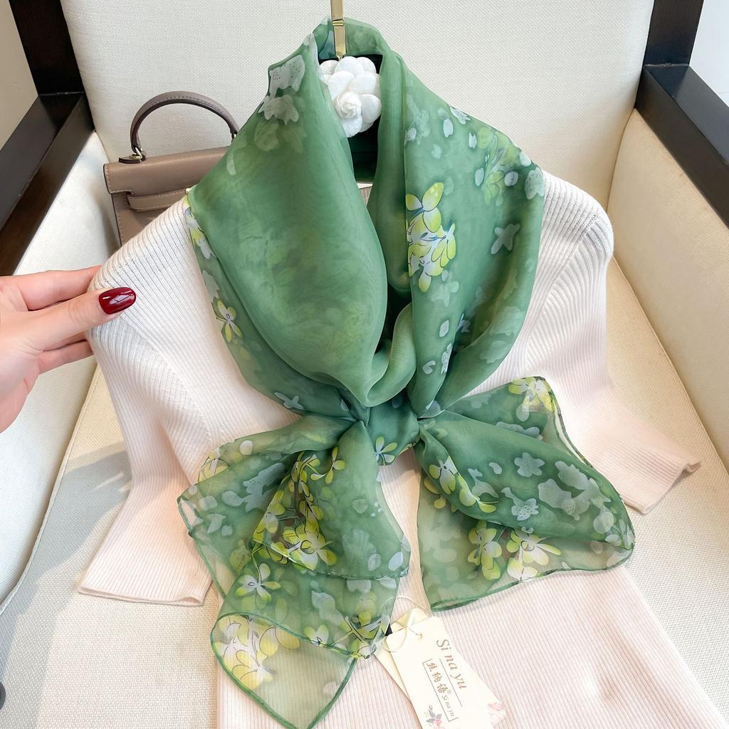 Summer Scarf Women Outdoor Sunscreen Shawl Soft Bandanna Foulard Female Floral Silk Shawl Lady High Quality Head Hijab Wrap