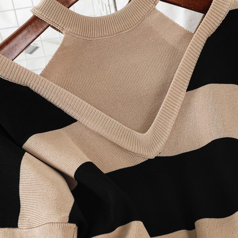 2pcs/set Women Winter Tracksuit 2 Piece Pant Suits Knitted Striped Sweater Top and Pants 2 Piece Set Outwear Outfits