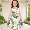 Girls Round Neck Sleeveless Fruit Leaf Printed A Line Flared Dress