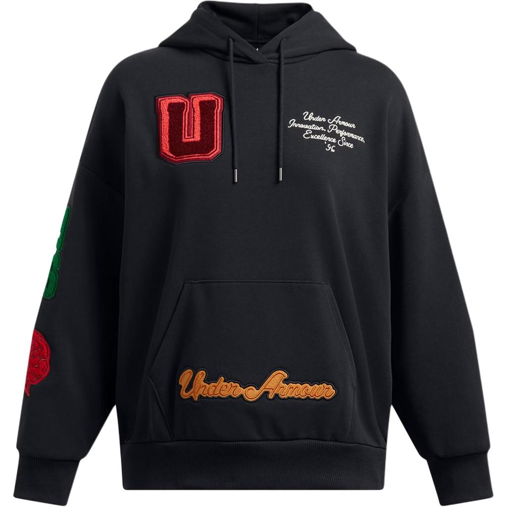 Under Armour Icon Heavyweight Terry Fashion Letter Number Loose Hoodie Женские толстовки с капюшоном Black Summit-White 1389150-001
