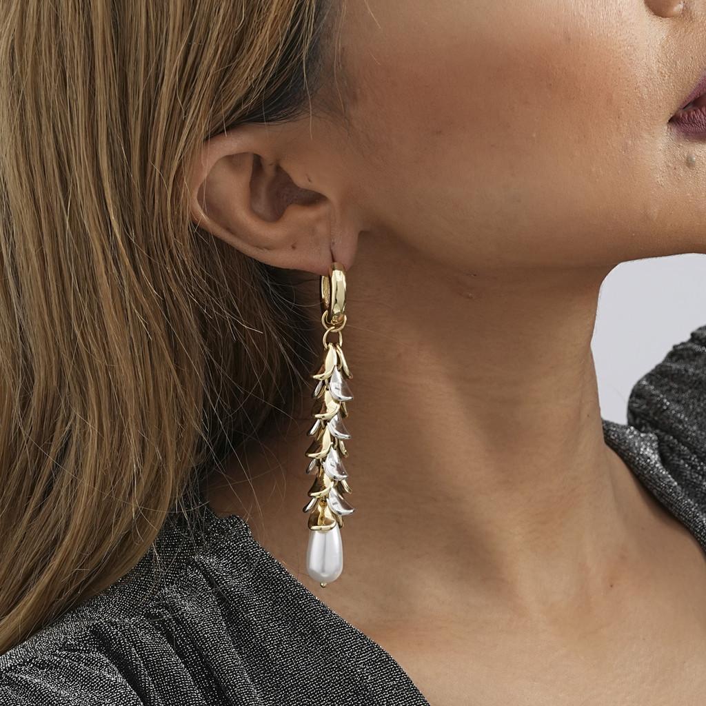 Elegant Geometric Alloy Long Earrings With Faux Pearl For Women Fashion
