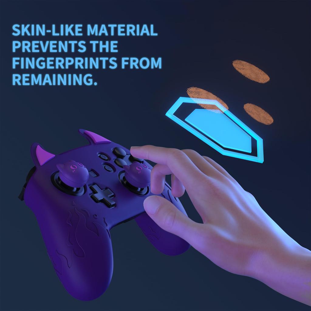 PlayVital Cute Demon Silicone Grip Cover for Nintendo Switch Pro Controller Joystick Cap and Sticker Seal Included [Purple]