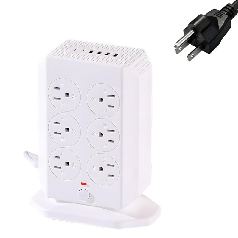 Vertical Type Power Strips 12 Outlets Small Design Outlet Tower for Home and Offices Space Saving Plastic Construction