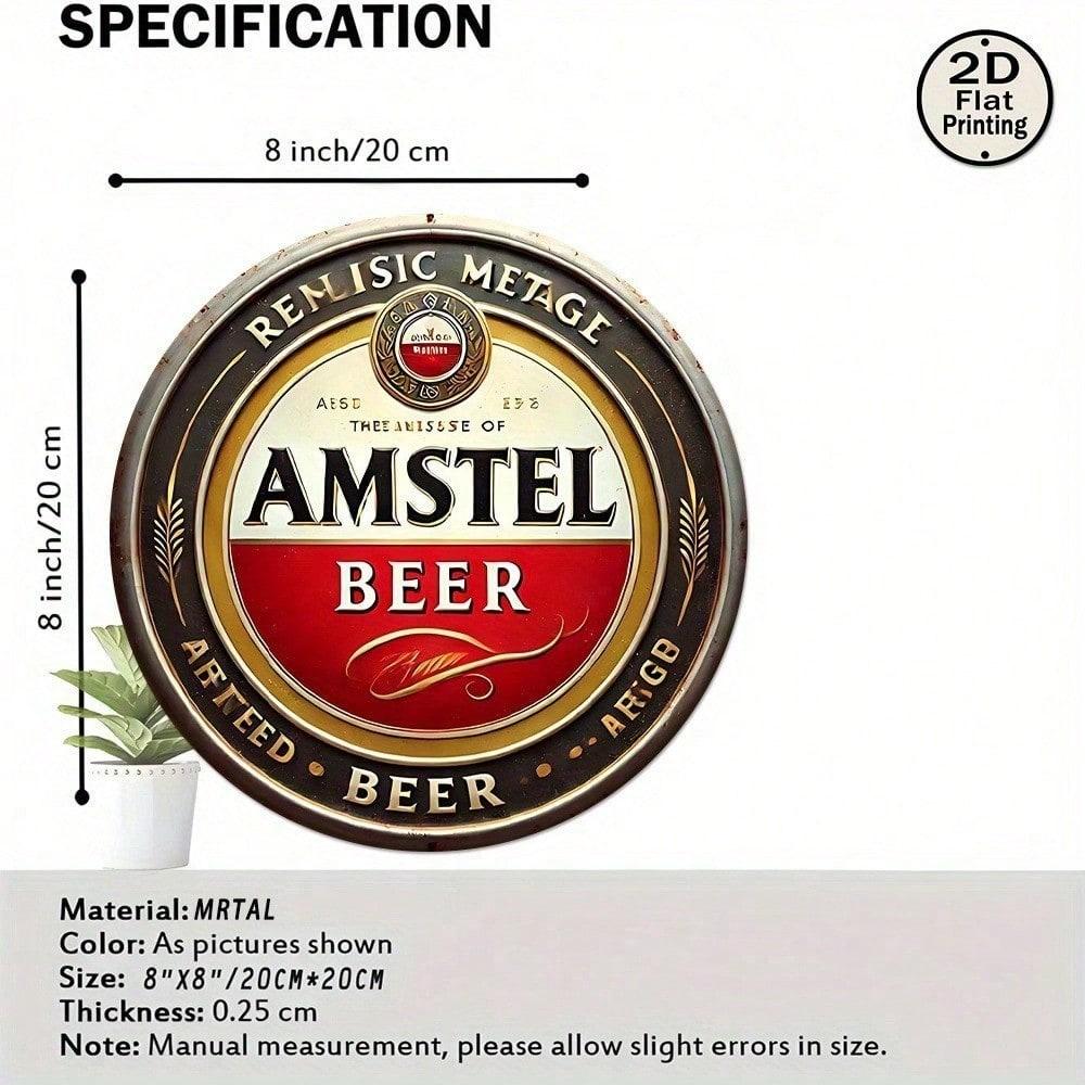 1 шт. Винтажная металлическая жестяная табличка Amstel Beer, 8x8 дюймов, круглая, ретро, настенное искусство, декор для бара, дома, паба