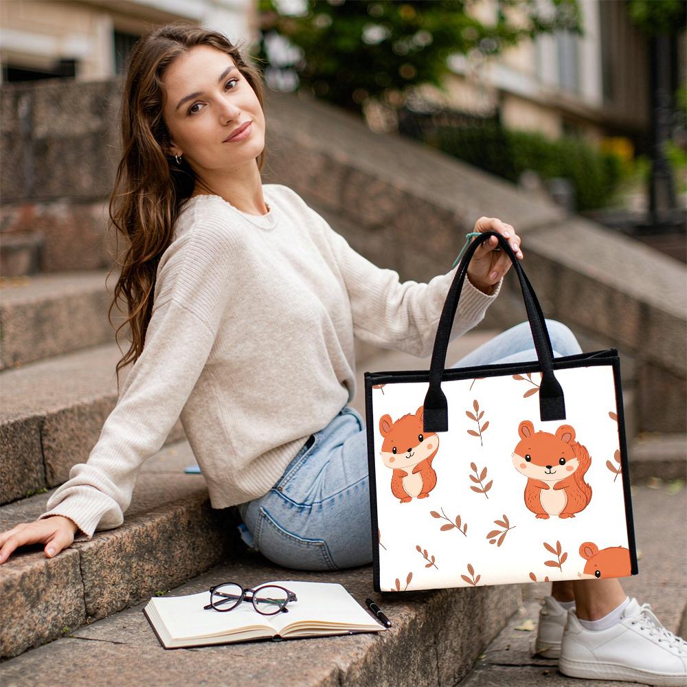 Cute Squirrel Pattern Casual Daily Tote Bag Lightweight Portable Shopping Handbag for Women Outdoor Use