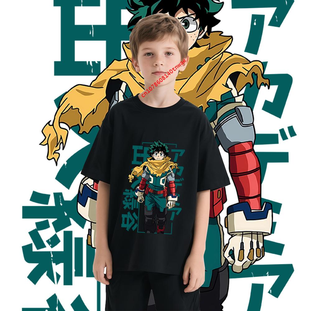 Kids Tshirt Mha Midoriya Print Anime Cartoon Tops for Boys Girls 100-160cm Casual Tee Children Clothing