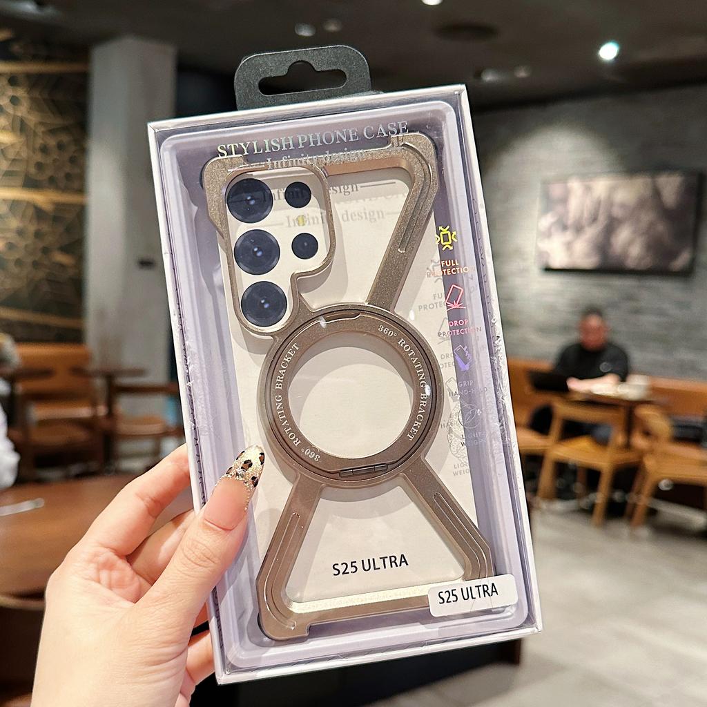 Frameless Case For iPhone 16 15 14 13 Pro Max Minimalist Phone Case Magnetic Kickstand Titanium Metal Frameless Protective Shockproof Case