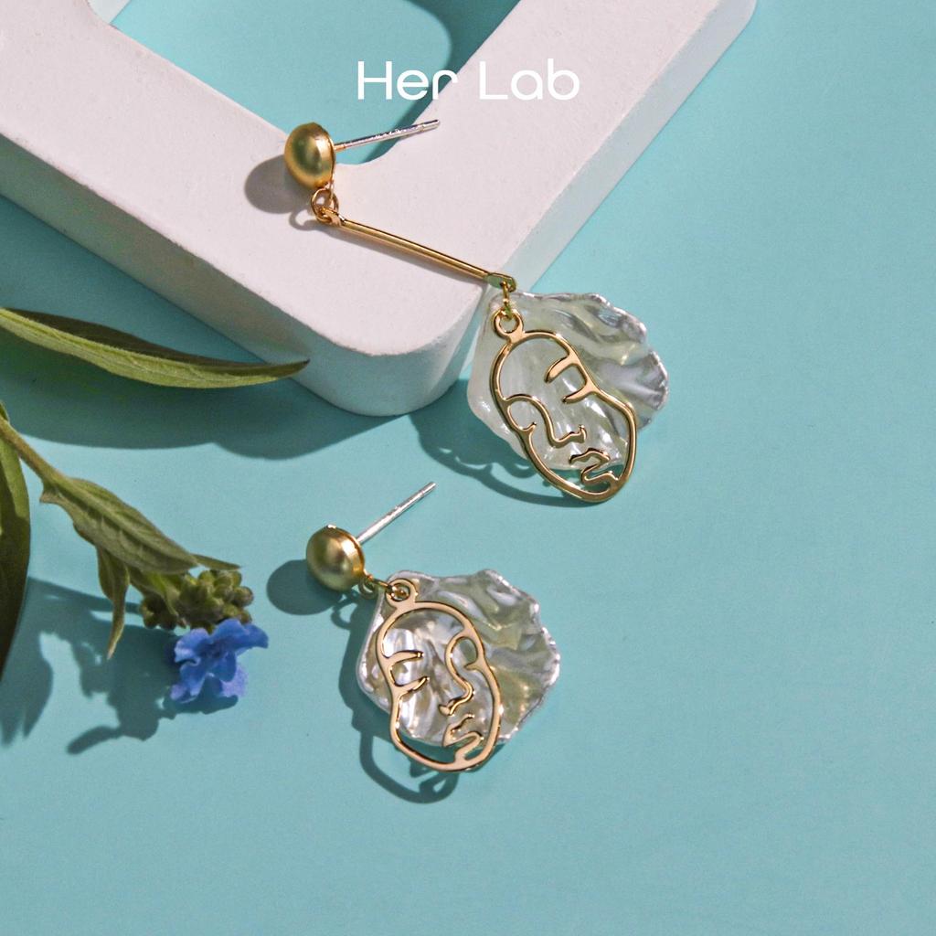 Her Lab | Двойные овальные серьги из желтого золота 14 карат, женская подвеска-серьга с позолотой премиум-класса, асимметричная корейская подвеска