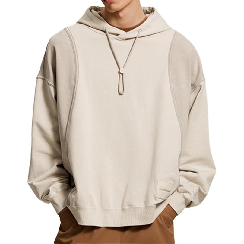 Толстовка с капюшоном и длинными рукавами Li Ning Wade Series Color Block, мужская толстовка Oatmeal-Gray Dusty-Gray AWDU273-7