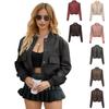 Loose Cardigan Coat Casual Jacket Fashion Ribbed Shrink Leather Jacket Women's