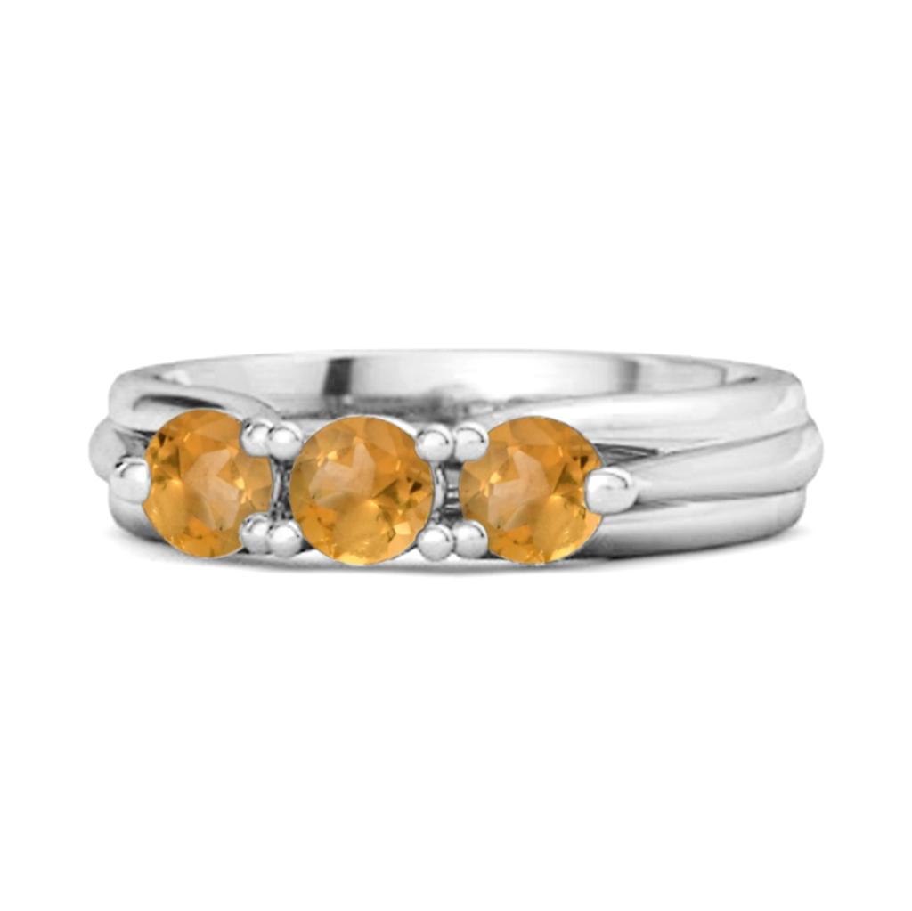 Citrine Three Stone Ring- 925 Sterling Silver