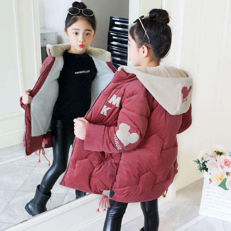 Girls' Mid-Length Cotton-Padded Jacket  Winter Thickened Casual Outerwear for Kids