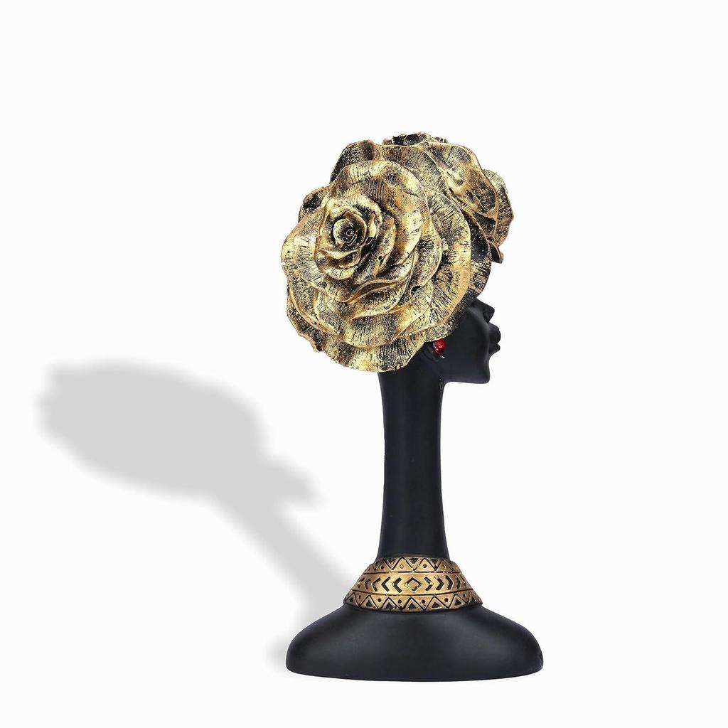 Matte Finish African Flower Lady Showpiece for Home Decor | Black Lady Figurine | Exotic Tribal Art Piece |11"
