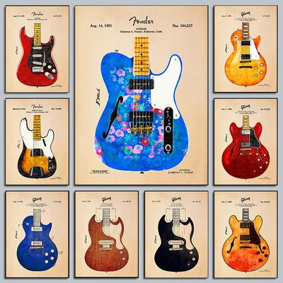 Минималистичная музыка Постер гитара Искусство гитары Чертежи Принты Колки Натяжители Холст Картина Настенные картины Домашний декор музыкальной студии