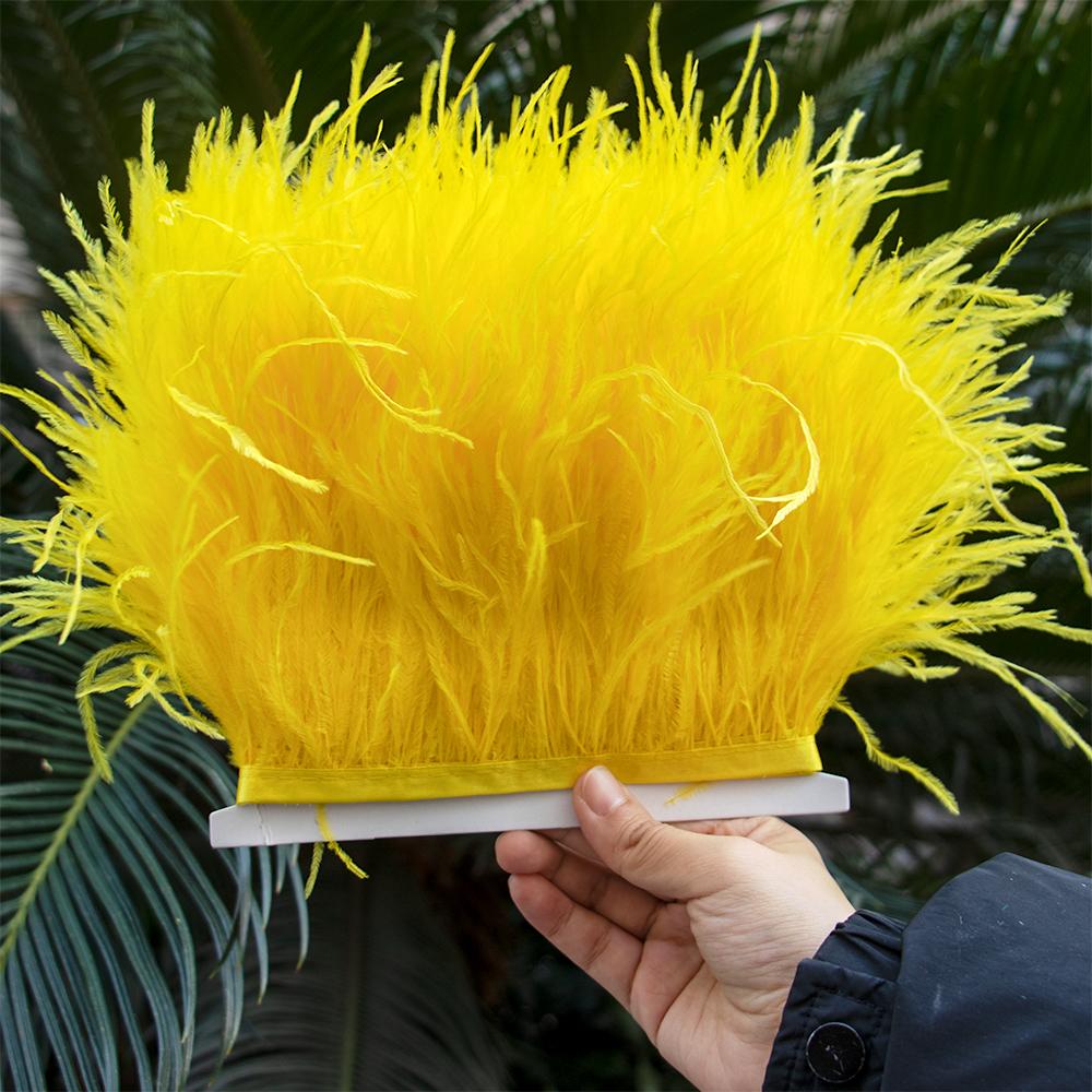 1M Natural Ostrich Feathers Trim White Clothing Sewing Ribbon 8-10cm Feather Fringe for Wedding Party Decoration Crafts Plumes