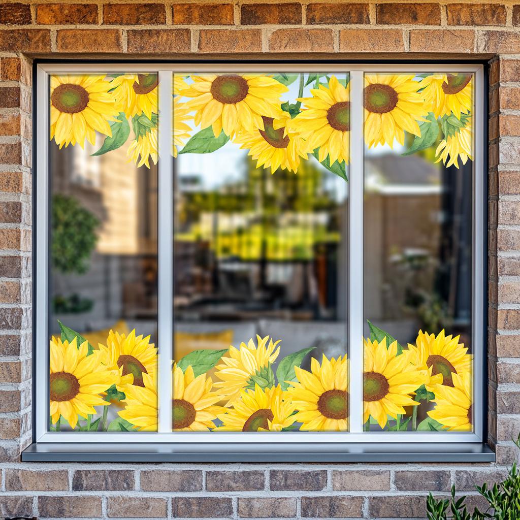 Sunflower Window Stickers for Living Room and Balcony Glass Decoration, Waterproof, Translucent and Beautifying