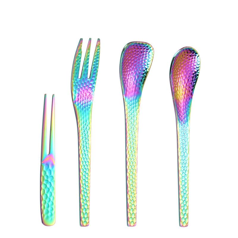 Ins High-value Handmade Hammer Tableware Japanese Afternoon Tea Household Gold Dessert Fork Ice Cream Coffee Spoon 4-piece Set