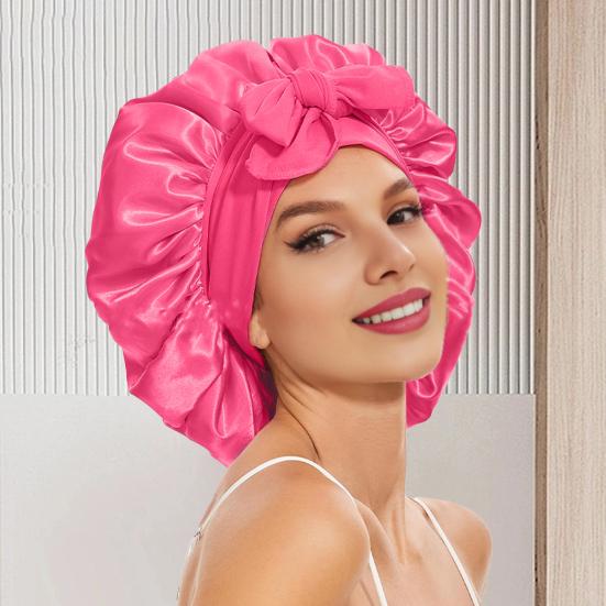 Satin Hair Bonnet for Sleeping Women Double-Layer Faux Silk Cap with Tie Curling Over Night Sleep Wrap Cap for Curly Hair