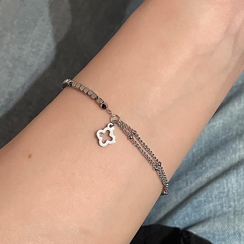 Hand Circumference 20cm Pink Fritillary Four-leaf Clover Bracelet Women's 18K Gold Niche Light Luxury