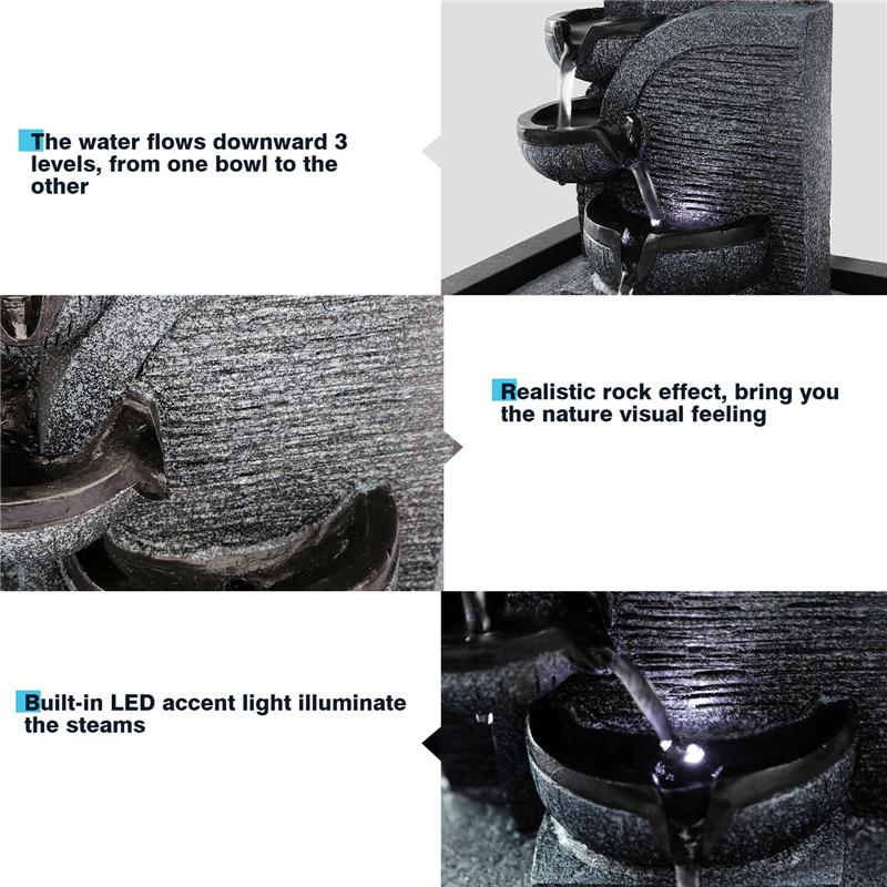 Desktop Flowing Water Waterfall Fountain with White LED Light for Company Office Wealth Feng Shui Tabletop Ornaments Home Decor