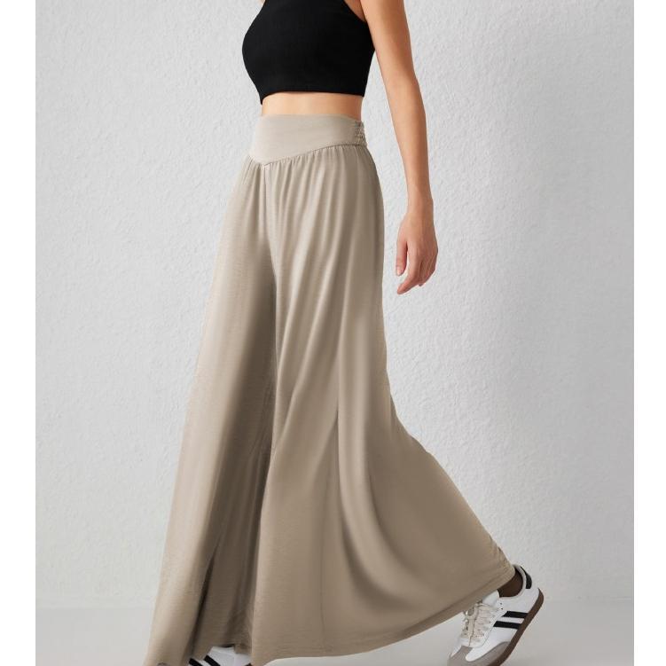 Women Solid Color Wide Leg Trousers Ladies Casual Elastic Waist Loose Spring Summer Pants