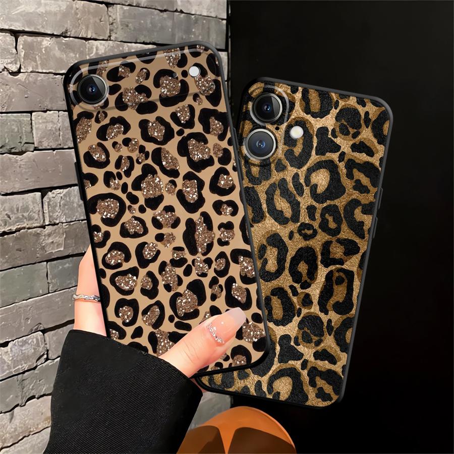 Чехол для iPhone XR 7 8 17Air 15 16 14 Plus 13 12 11 17 Pro Max XS Max Черный Мягкий Чехол для Телефона Мультяшный Узор с Принтом Леопарда