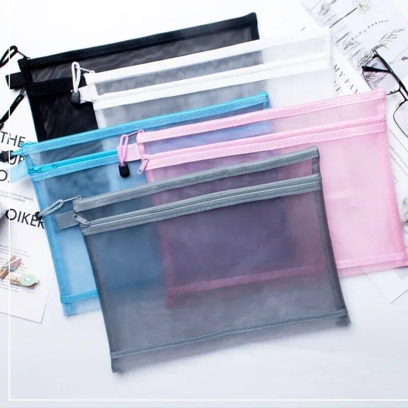 Women Makeup Bags Double Layer Nylon Mesh Cosmetic Storage Bag Student Stationery Document Bag Organizer Pouch