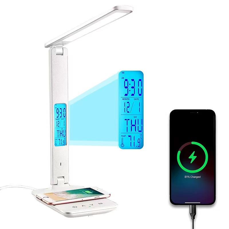 Multifunctional Table Desk Lamp with Wireless Charger Indoor Reading Folding Light With Clock for Phone for Smart Watch 2025
